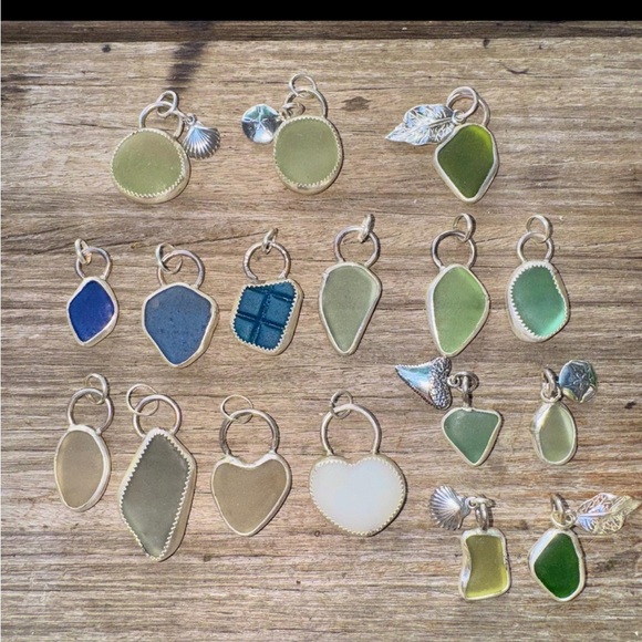 Green Sea glass Handmade 995 silver leaf charm soldered necklace beach - Picture 5 of 8